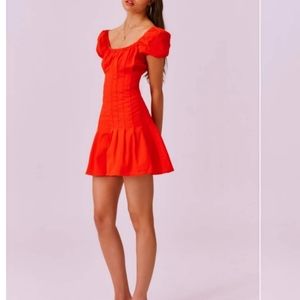 Finders Keepers Red Puff Cap Sleeves Mini Dress